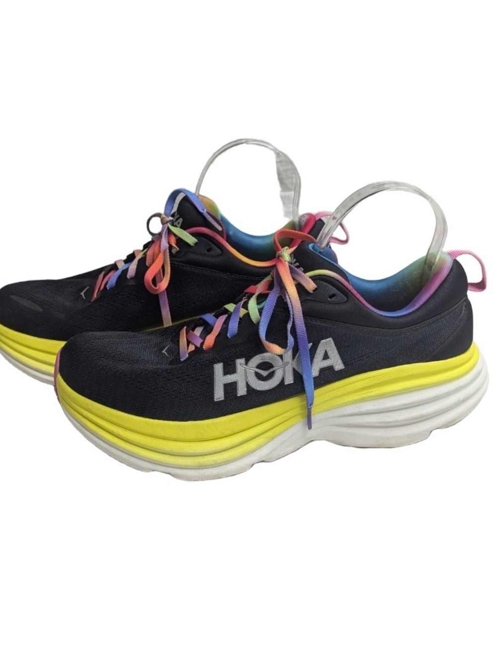 Hoka One One Bondi 8 Women Road Running Shoes Black Citrus Glow Size 10.5